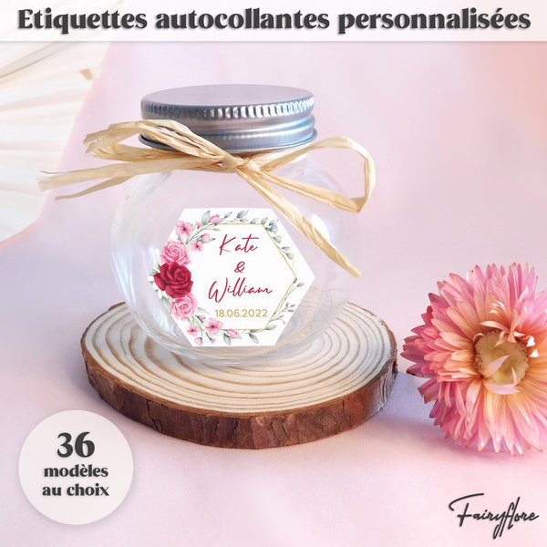 Etiquettes personnalisées AUTOCOLLANTES hexagonales mariage baptême EVJF baby shower communion anniversaire cadeau