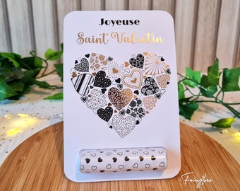 Carte St Valentin porte message - Noir et couleur métallisée