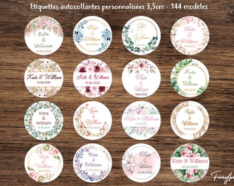 STICKERS personnalisés 3,5 cm mariage baptême EVJF baby shower communion anniversaire cadeau, étiquettes autocollantes