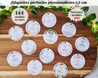 Etiquettes PERFORÉES personnalisées 3,5 cm mariage baptême EVJF baby shower communion anniversaire cadeau