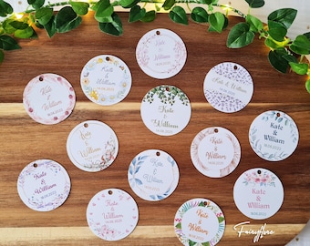 Etiquettes rondes PERFORÉES personnalisées pour mariage, baptême, baby shower, EVJF, anniversaire, communion, fête…