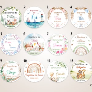 STICKERS personnalisés baptême, baby shower, anniversaire, communion, naissance, fête, cadeau dragées, étiquettes autocollantes