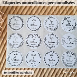Etiquettes autocollantes personnalisées monochromes mariage baptême EVJF baby shower communion anniversaire cadeau