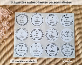 Etiquettes autocollantes personnalisées monochromes 4 cm mariage baptême EVJF baby shower communion anniversaire cadeau