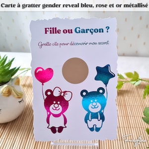 Carte à gratter pour annonce sexe bébé • gender reveal • naissance • baby shower • fille ou garçon • carte métallisée • ticket à gratter