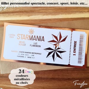 Billet personnalisé pour spectacle • concert • sport • loisir • exposition • cadeau • surprise • Noël • anniversaire • mariage • retraite