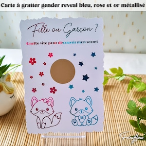 Carte à gratter pour annonce sexe bébé • gender reveal • naissance • baby shower • fille ou garçon • carte métallisée • ticket à gratter
