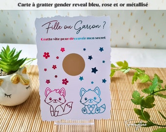 Carte à gratter pour annonce sexe bébé • gender reveal • naissance • baby shower • fille ou garçon • carte métallisée • ticket à gratter