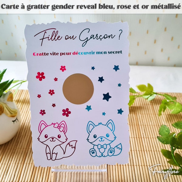 Carte à gratter pour annonce sexe bébé • gender reveal • naissance • baby shower • fille ou garçon • carte métallisée • ticket à gratter