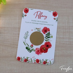 Carte à gratter personnalisée coquelicots demande demoiselle d'honneur, témoin mariage parrain marraine, baptême cérémonie annonce grossesse