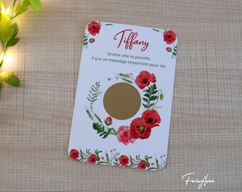Carte à gratter personnalisée coquelicots demande demoiselle d'honneur, témoin mariage parrain marraine, baptême cérémonie annonce grossesse