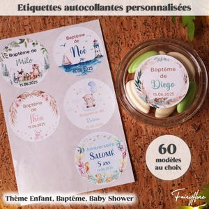 Etiquettes AUTOCOLLANTES  personnalisées baptême, baby shower, anniversaire, communion, cérémonie, naissance, fête, cadeau dragées