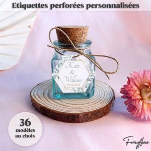 Etiquettes personnalisées PERFORÉES hexagonales mariage baptême EVJF baby shower communion anniversaire cadeau