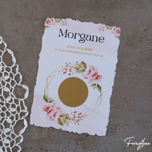 Carte à gratter personnalisée roses tendres demande témoin mariage, demoiselle d'honneur, parrain marraine, baptême cérémonie, grossesse