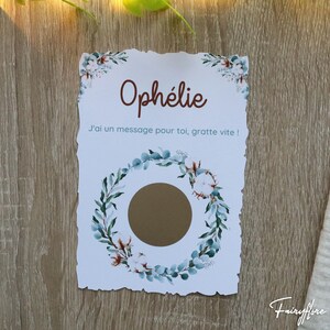 Carte à gratter personnalisée eucalyptus demande demoiselle d'honneur, témoin mariage, parrain marraine, baptême cérémonie annonce grossesse