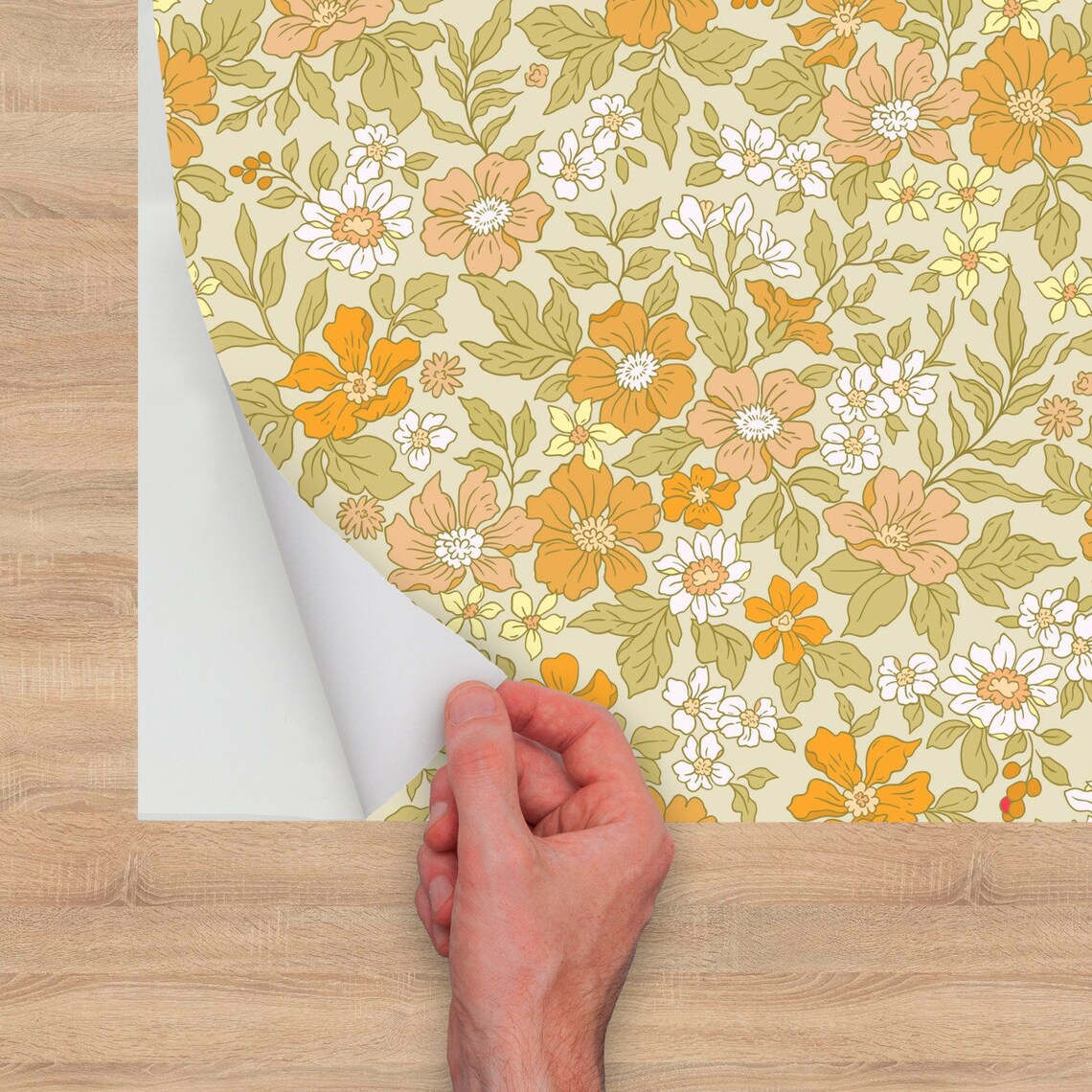 Flower Wall Decor Orange Floral Wallpaper Roll Botanical Etsy