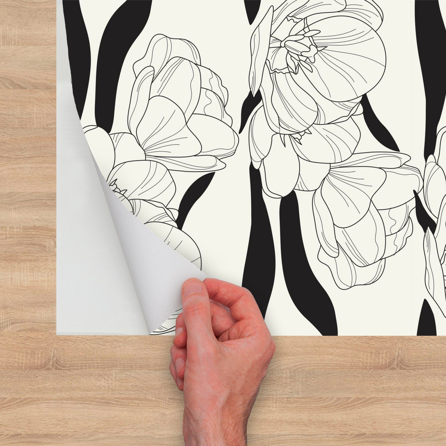 Floral Wallpaper Black and White Wallpaper Flower - Etsy