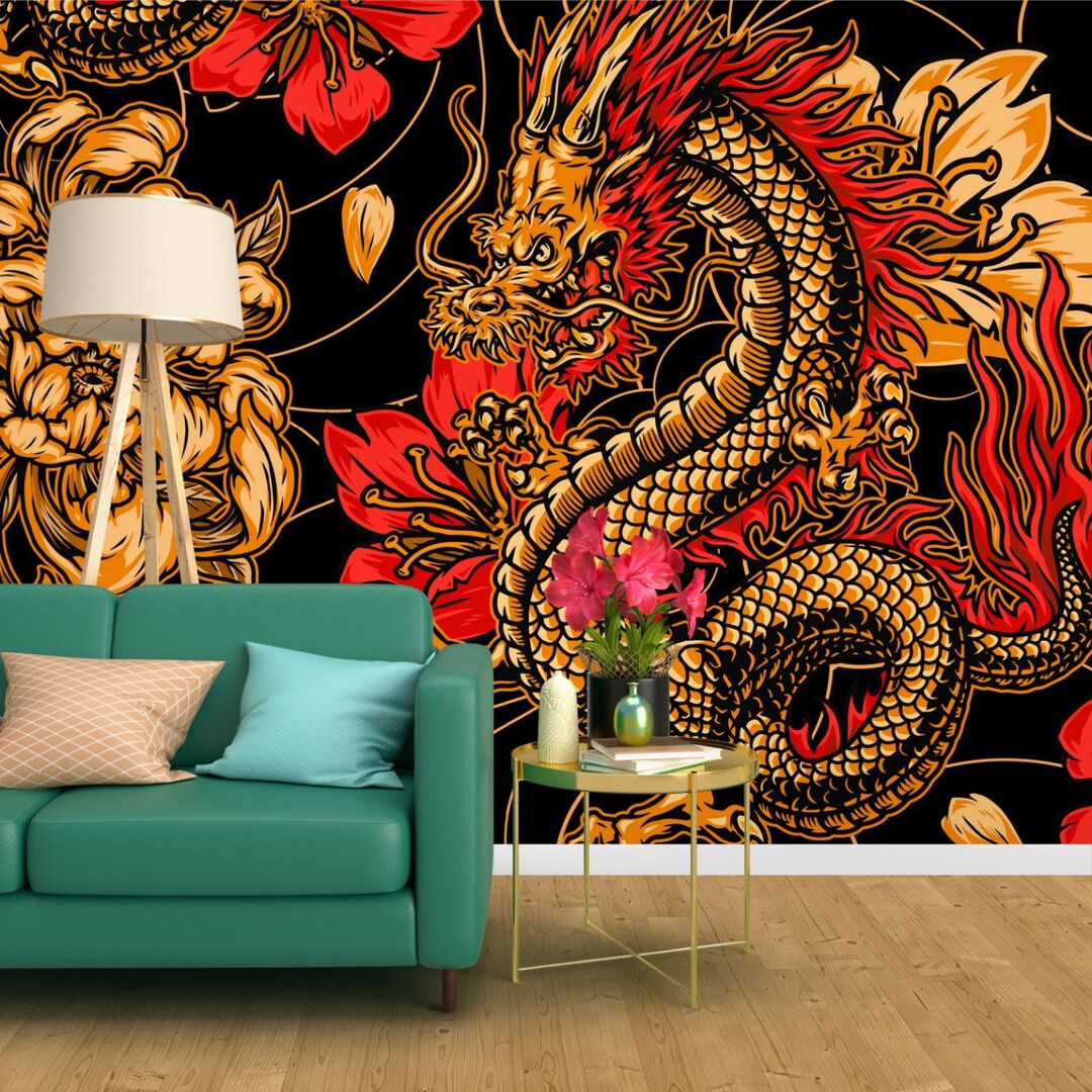 Dark Wallpaper, Dragon Wallpaper Peel and Stick Wallpaper Vintage