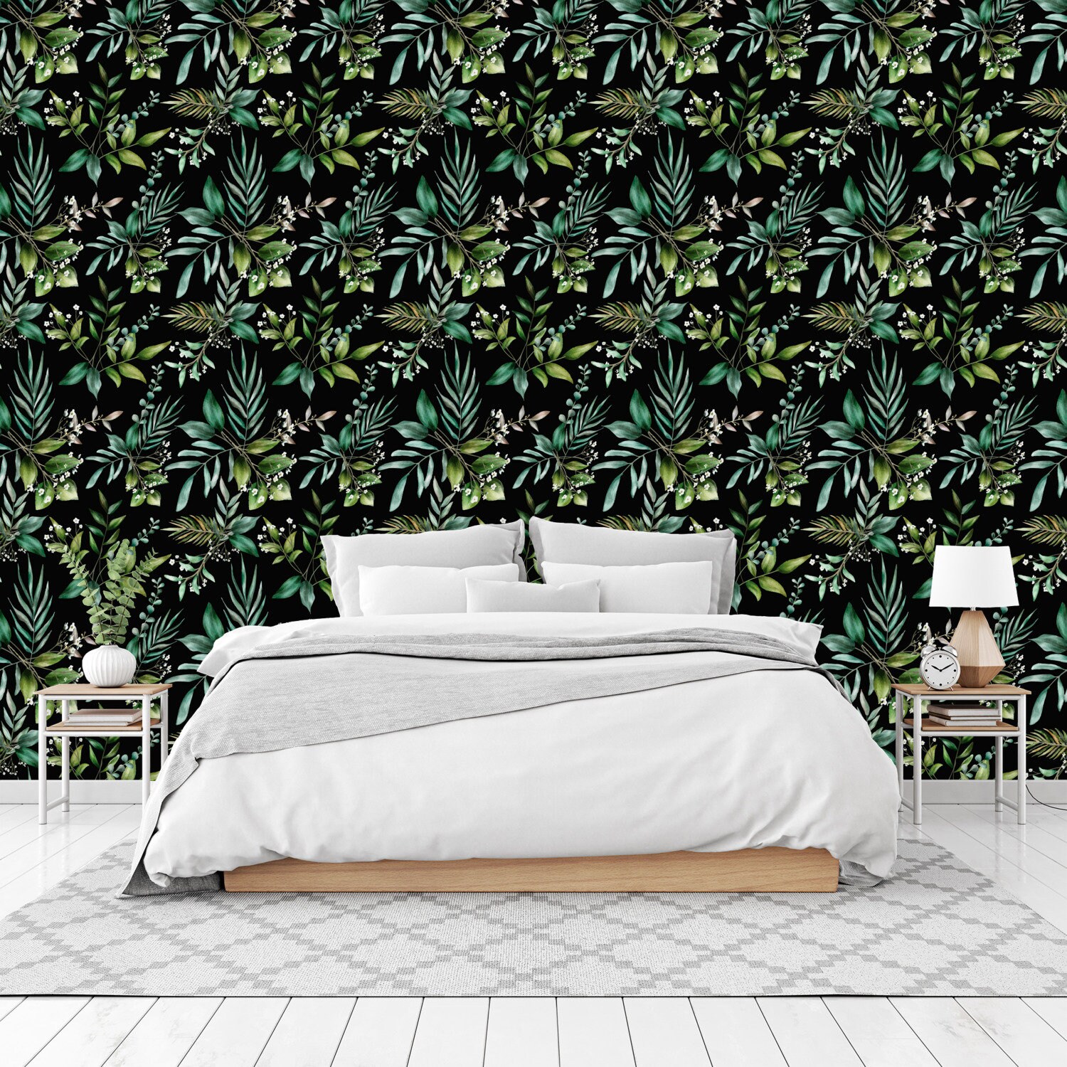 Dark Wallpaper Botanical Wallpaper Black Wallpaper Peel and Etsy