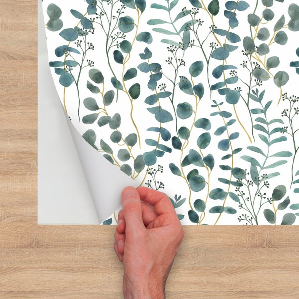Plant Wallpaper, Botanical Watercolor Leaf Wallpaper Roll | Fern Floral Wallpaper Peel and Stick, Nature Wallpaper for Bedroom # R119