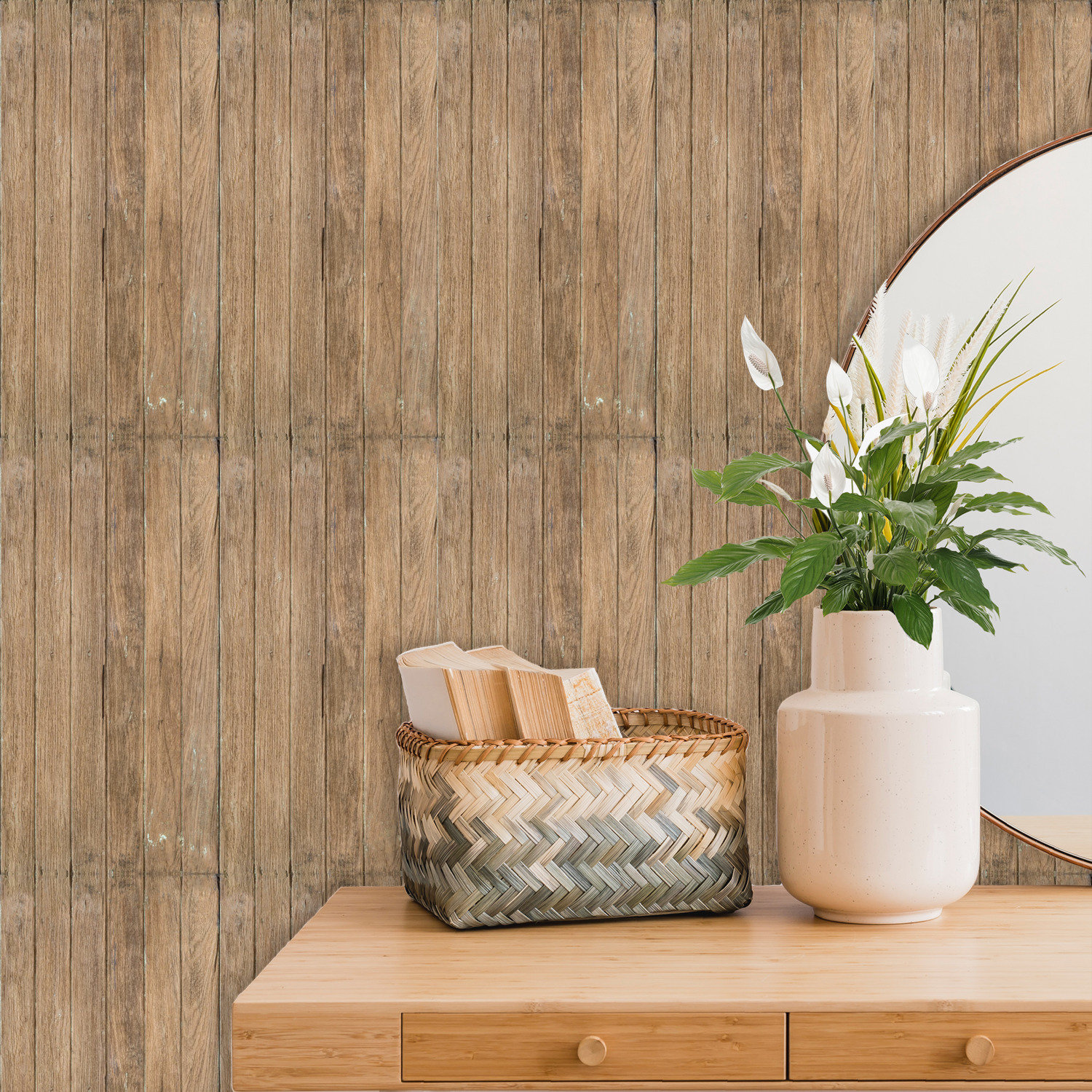 Temporary Wood Wallpaper Roll Rustic Wall Decor Brown Etsy