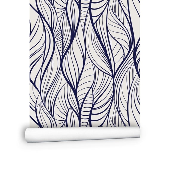 18ft Abstract Wallpaper Roll Blue Lines Wallpaper Navy Etsy