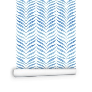 Chevron Geometric Wallpaper, Blue and White Herringbone Wallpaper Roll | Modern Minimalist Wall Decor Peel and Stick, Lines Wallpaper # R109