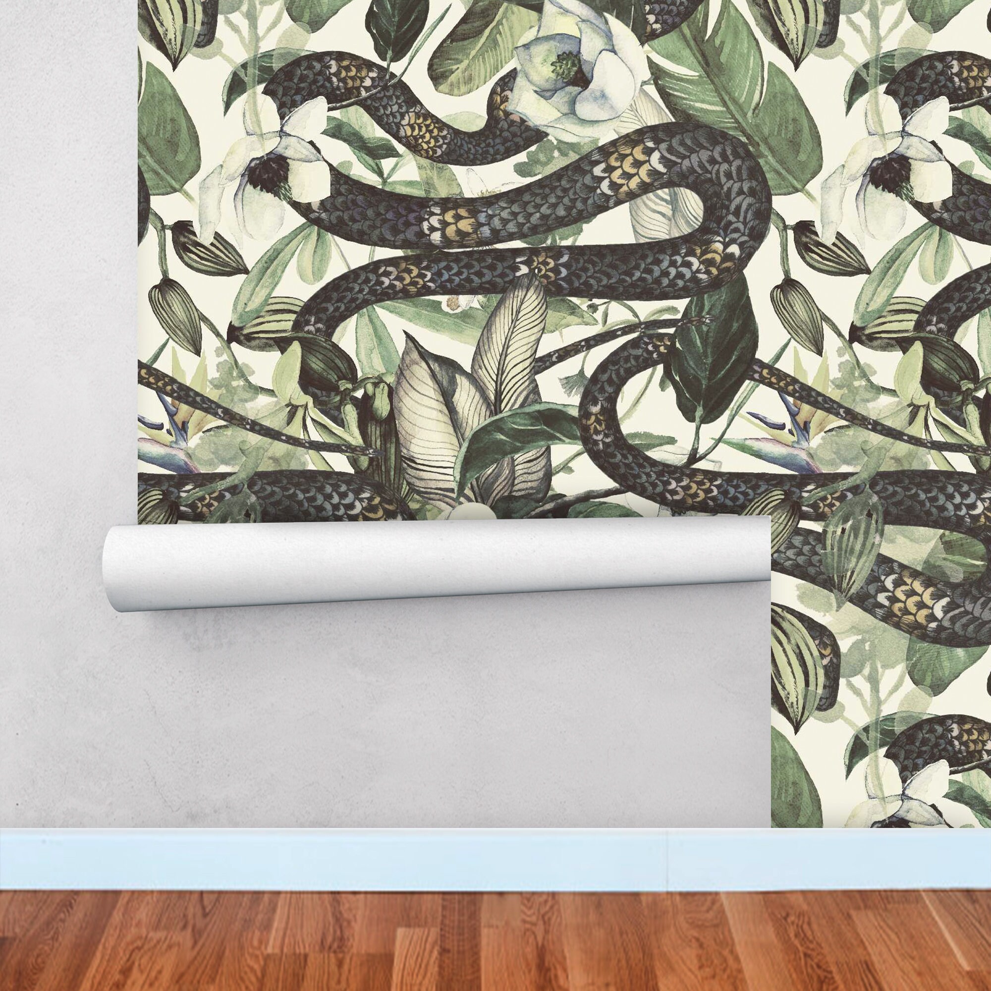 Snake Wallpaper Green Wallpaper Peel and Stick Floral - Etsy