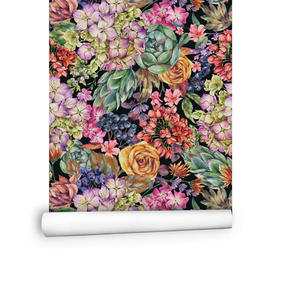 Flower Wallpaper Colorful Wallpaper Floral Wallpaper Peel | Etsy