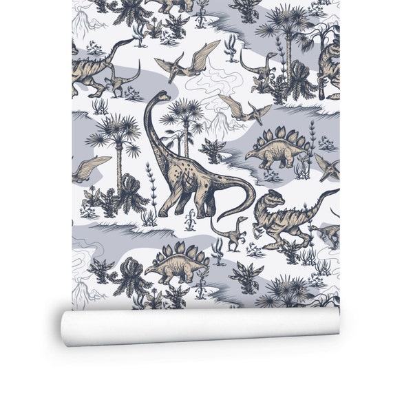 Dinosaur Wallpaper Roll, Nursery Wallpaper - Dinosaur Wall Art, Kids Room Wallpaper Peel and Stick - Modern Removable Wallpaper # R169