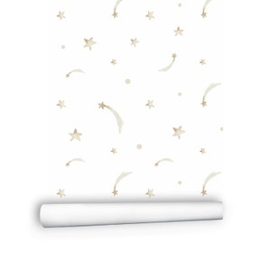 Star Wallpaper, White Wallpaper - Modern Wallpaper Peel and Stick, Celestial Decor - Light Removable Wallpaper for Nursery Kids Room # R248