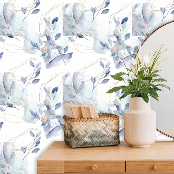 Botanical Wallpaper, Watercolor Wallpaper Peel and Stick - Floral Removable Wallpaper, Plant Self Adhesive Wallpaper for Living Room # R312