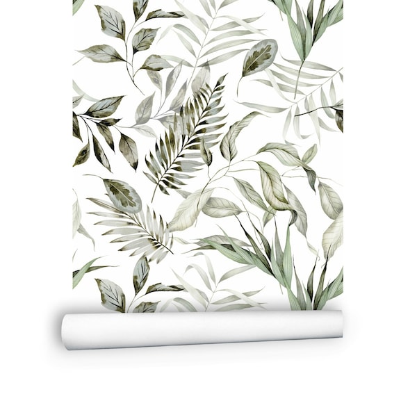 Botanical Wallpaper Roll, Fern Leaf Wallpaper - Modern Wallpaper Peel and Stick, Plant Removable Wallpaper for Kitchen Bedroom # R139