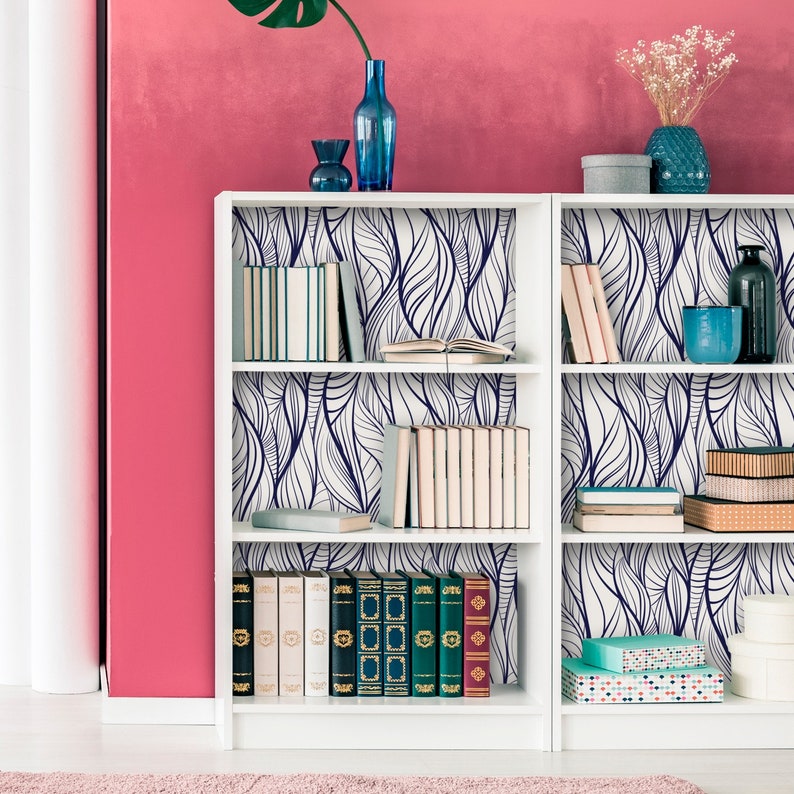 18ft Abstract Wallpaper Roll Blue Lines Wallpaper Navy Etsy