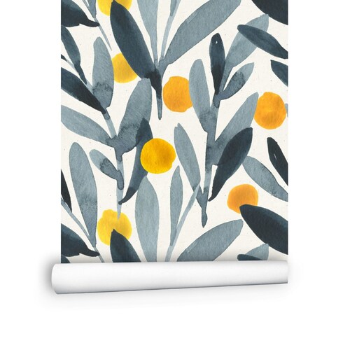 18ft Wallpaper Roll Green Gold Leaves Wallpaper Etsy