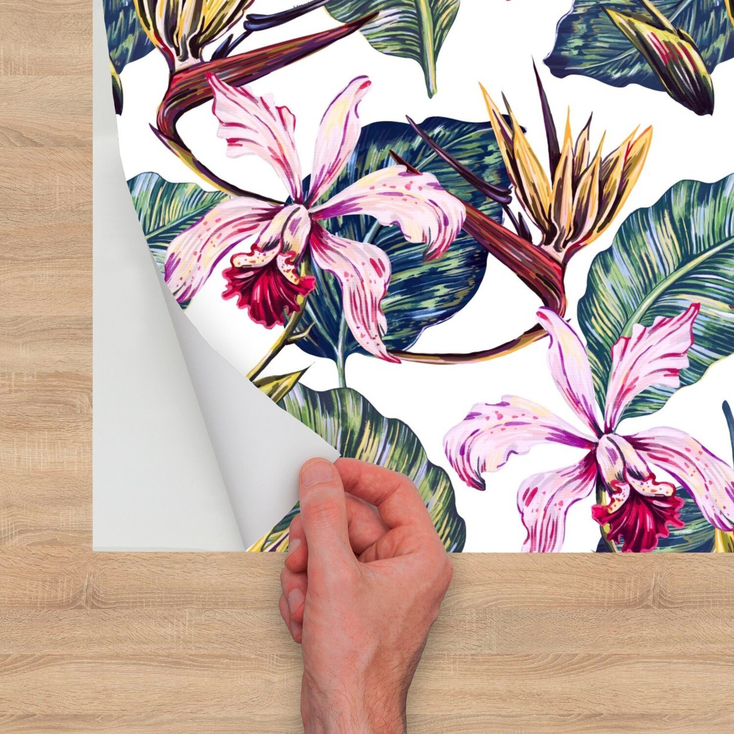 Palm Leaves and Tropical Flowers Peel and Stick Wallpaper Etsy