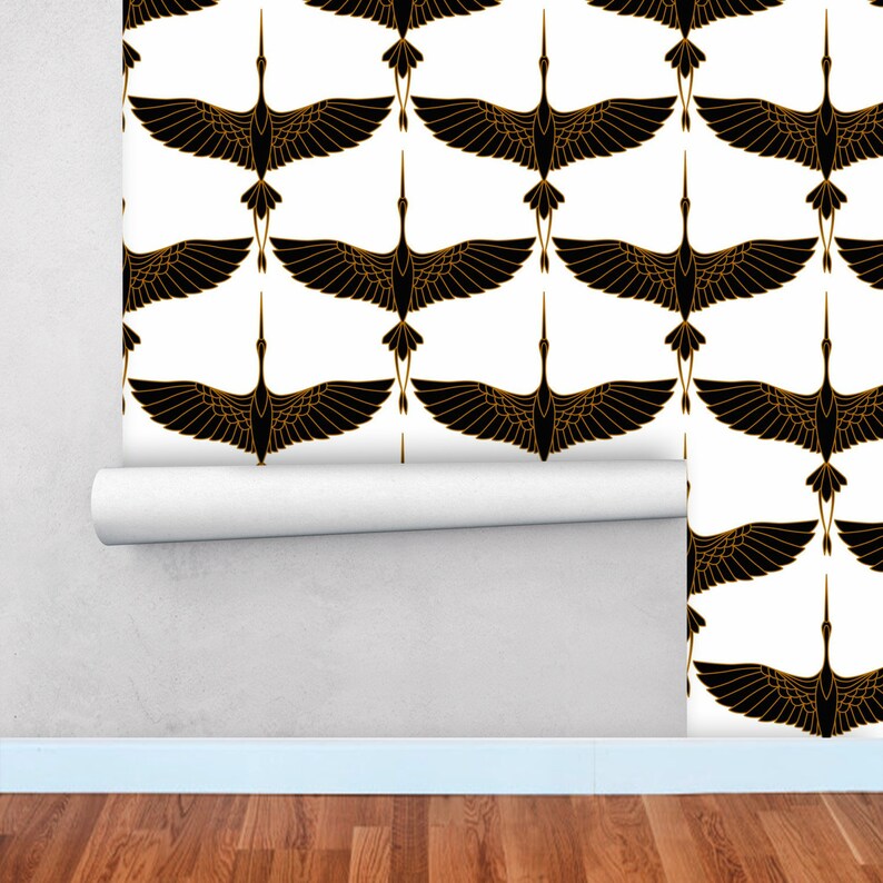 Black and White Wallpaper Bird Wall Decor Crane Wallpaper Etsy