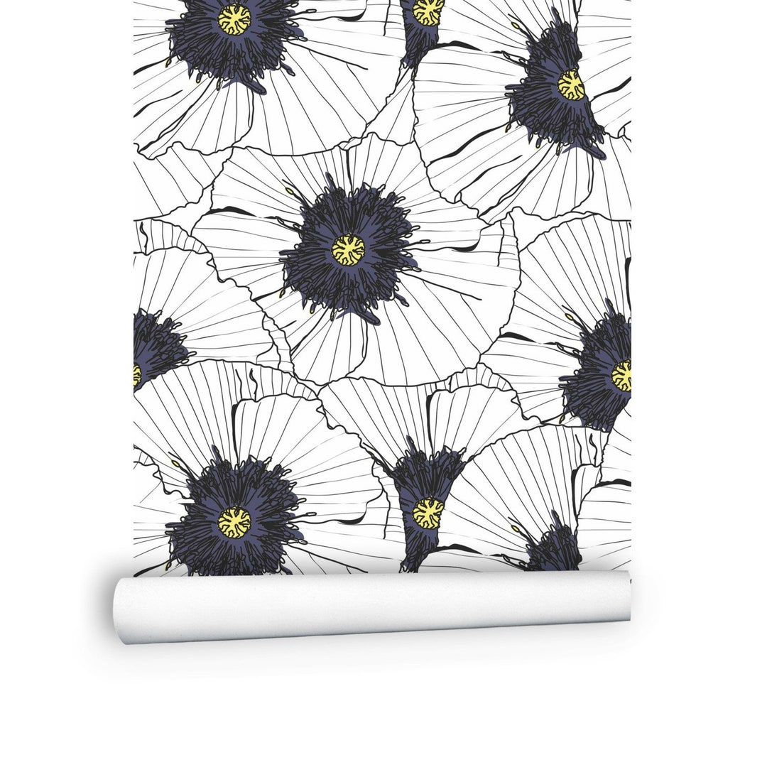 Black and White Wallpaper, Flower Wallpaper Peel Stick Wallpaper