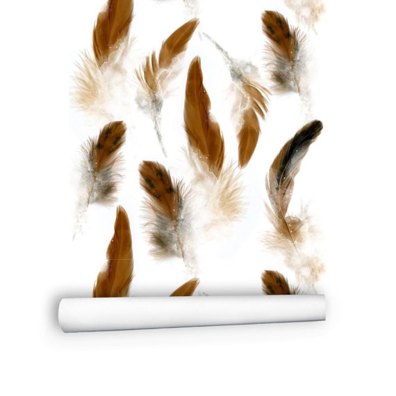 18-ft Wallpaper Roll Brown Feather Wallpaper Watercolor 3D - Etsy