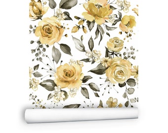 Floral Wallpaper, Flower Wallpaper Peel and Stick - Watercolor Removable Wallpaper, Modern Self Adhesive Wallpaper Kitchen Nursery # R257