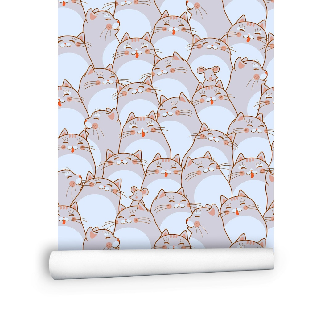 Modern Wallpaper Peel and Stick, Cat Print Wall Art Nursery Wallpaper