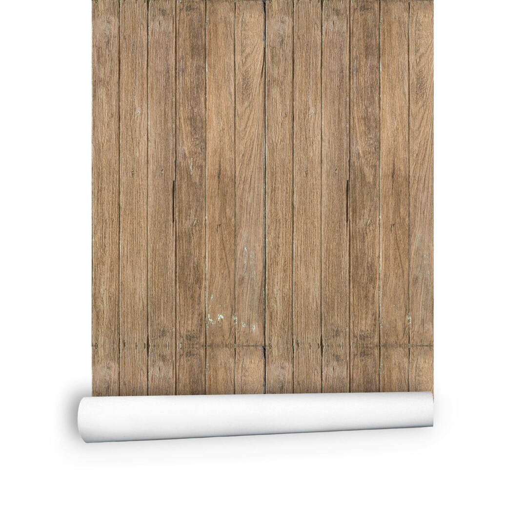 Temporary Wood Wallpaper Roll, Rustic Wall Decor Brown Timber Wallpaper