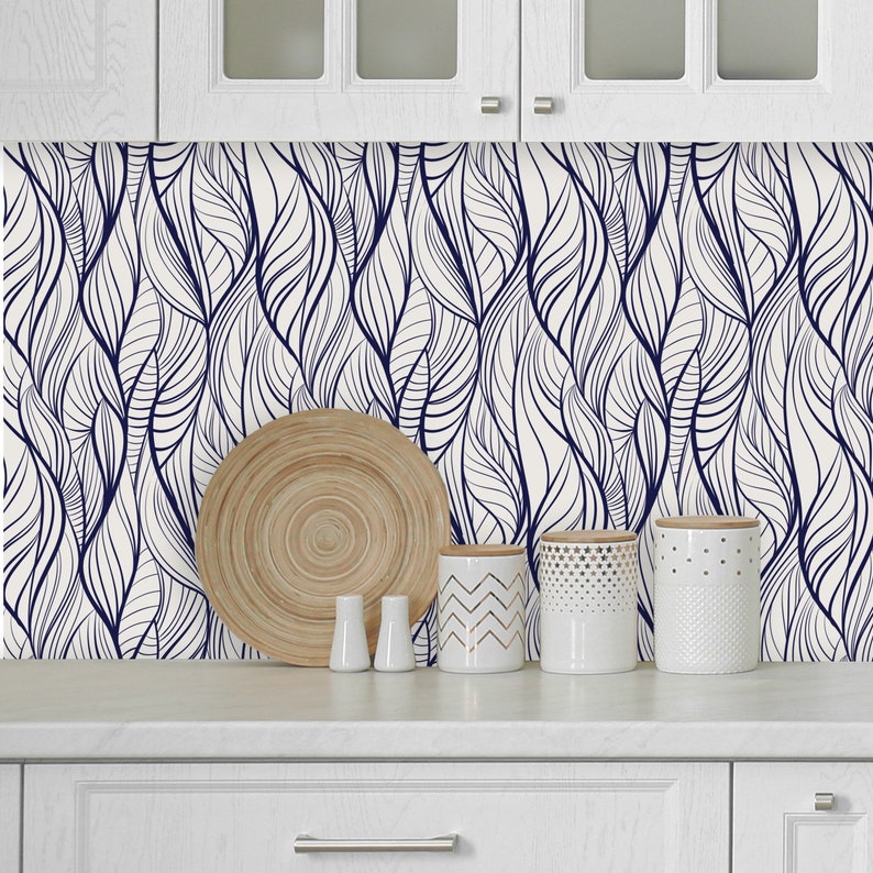 18ft Abstract Wallpaper Roll Blue Lines Wallpaper Navy Etsy