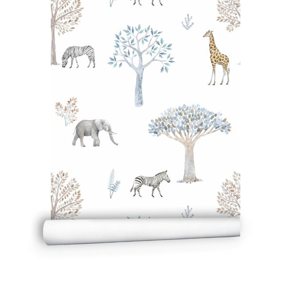 Tree Wallpaper, Modern Wallpaper - Safari Wallpaper, Animal Wallpaper Peel and Stick - Self Adhesive Wallpaper for Bedroom Nursery # R234