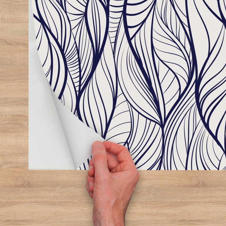 18ft Abstract Wallpaper Roll Blue Lines Wallpaper Navy Etsy