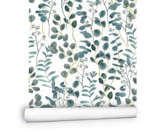 Plant Wallpaper, Botanical Watercolor Leaf Wallpaper Roll | Fern Floral Wallpaper Peel and Stick, Nature Wallpaper for Bedroom # R119