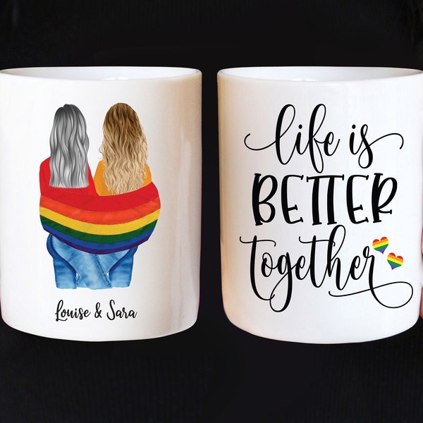 Cadeau mug lesbien personnalisé, LGBTQ, cadeau pour couple, cadeau femme lesbienne, madame, la vie est meilleure ensemble, couple gay, cadeau petite amie, femme