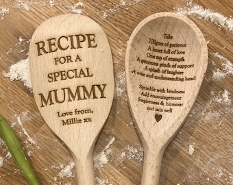 Personalised Wooden Spoon, Recipe for Mom, Engraved Gift, mummy, mum, special