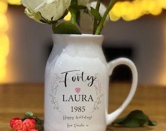 Personalized Birthday Flower Vase, Custom Name & Year Gift, Unique Keepsake