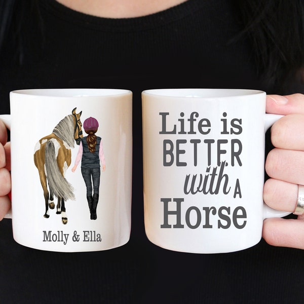 Personalised horse rider mug, horse lover gift, horse enthusiast, gift for horse owner, life is better with a horse, horse clipart, horses